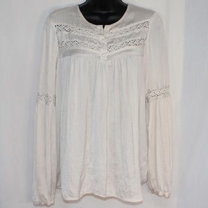 LAUREN CONRAD Peasant blouse cream soft lace detail long sleeve.
